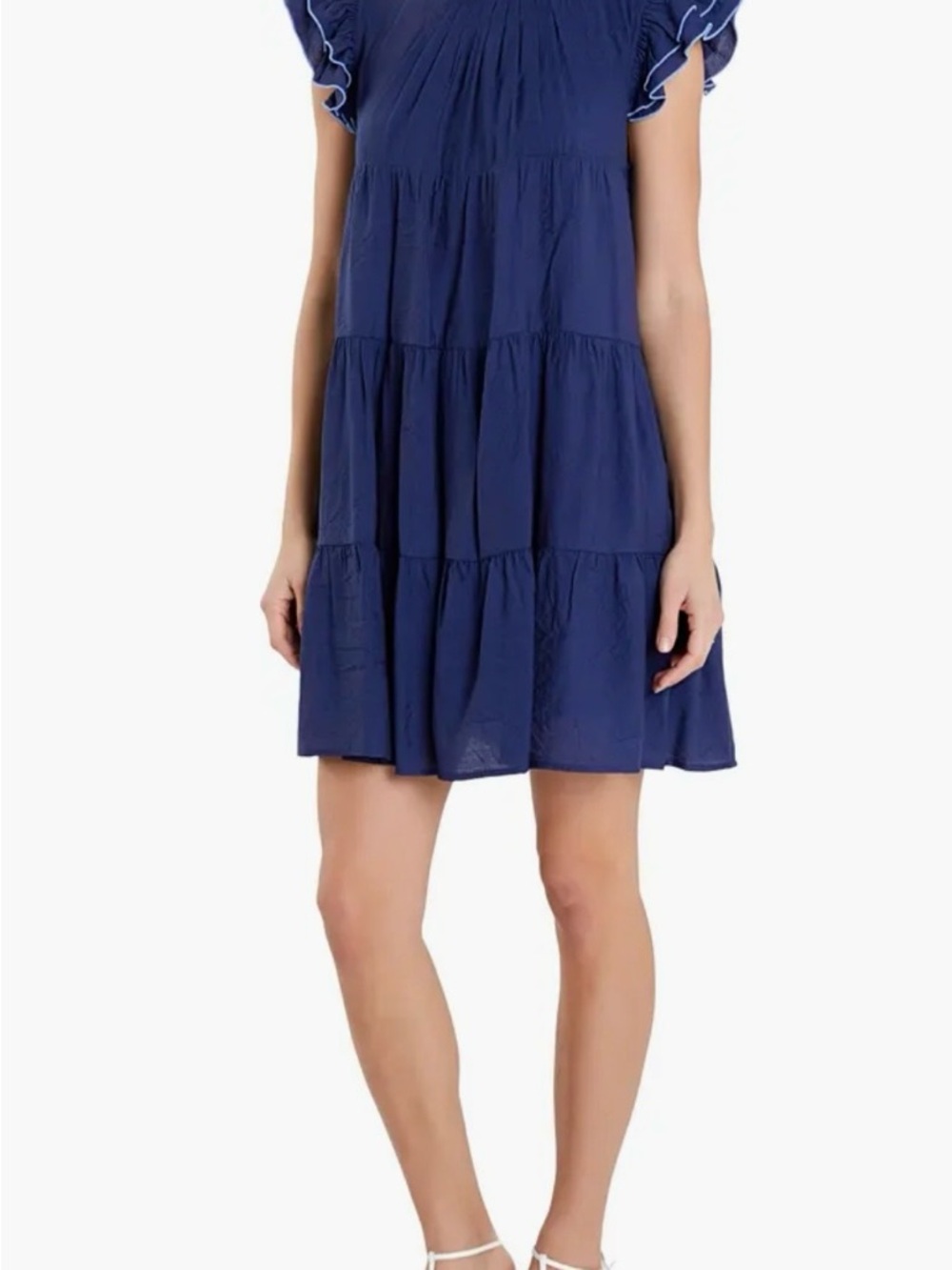 English Factory Navy Ruffle Sleeve Mini Dress